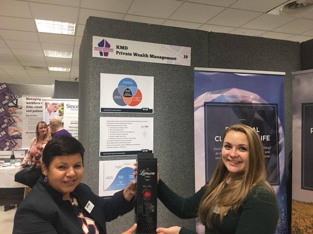 kmdpwm's tweet photo. Well done Emma Linger (R) from @legal_expert who correctly guessed that our #BSMB2018 money jar held £2.7m !!! Maxine presented the champagne - cheers to all who entered comp https://t.co/DbwVNGzoEY