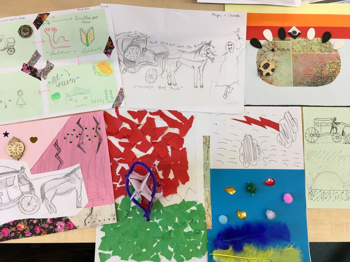 Year 11 creative interpretations of ‘Because I Could Not Stop for Death’. #poetry #SPFSchools #LearningThoughDoing ⁦<a href="/SPFSchools/">Stephen Perse Cambridge</a>⁩