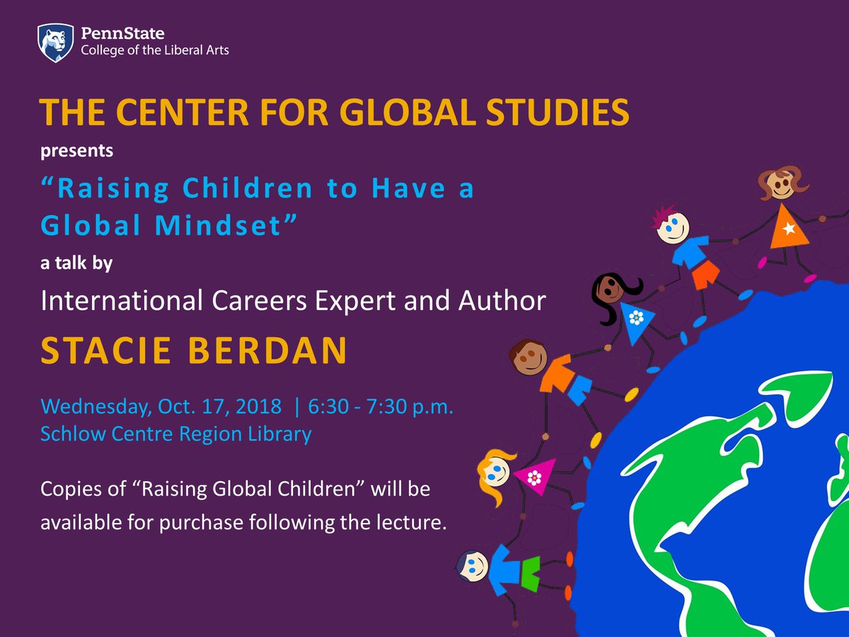 CGSPennState's tweet photo. We are just hours away from @StacieBerdan's talk on developing a #globalmindset in children! Co-sponsored by @schlowlibrary and @PSULAJobs.
#CGSPennState #PSUGlobalStudies #PennState https://t.co/RkJtbQFQ35
