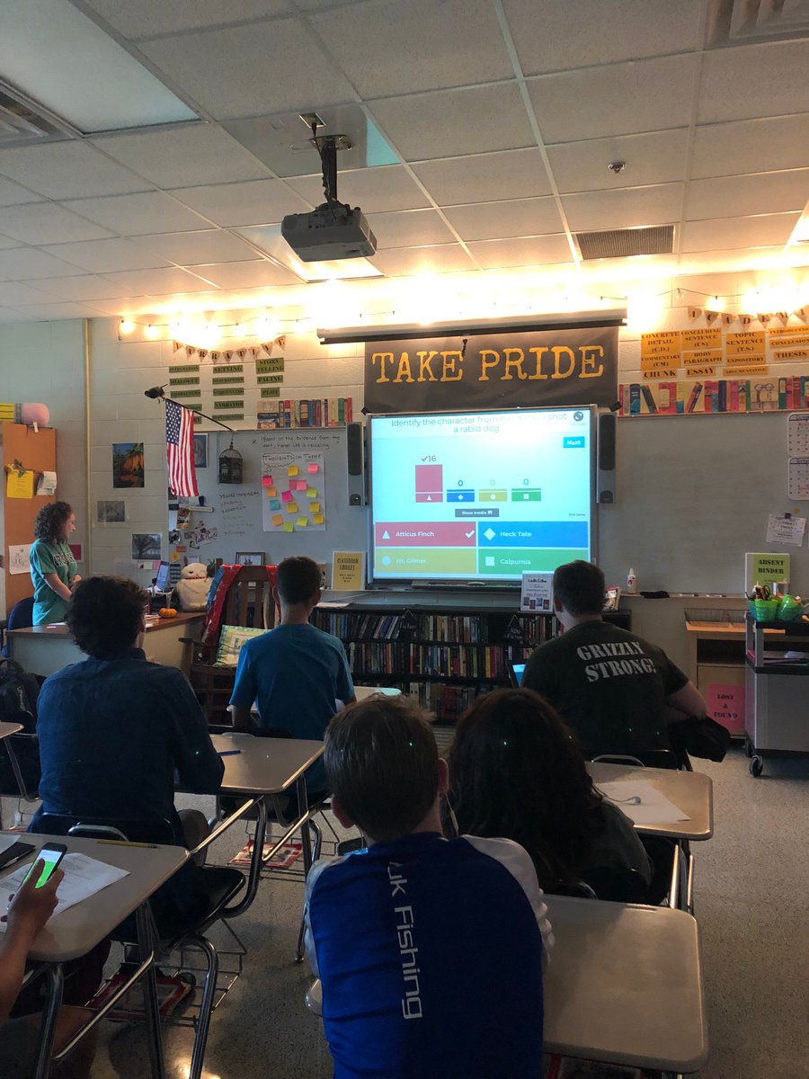 HarrisonHowar15's tweet photo. Wrapping up with TKM!  Kahoot for the win!  Our kids LOVE this! There is yelling, there are high fives, and there are smiles! #interactivelearning #theyarecompetitive #learningisfun @CIECCSD @CVHSGrizzlies @gray_l2 @CharletteSLP https://t.co/h5dO1qbtRJ