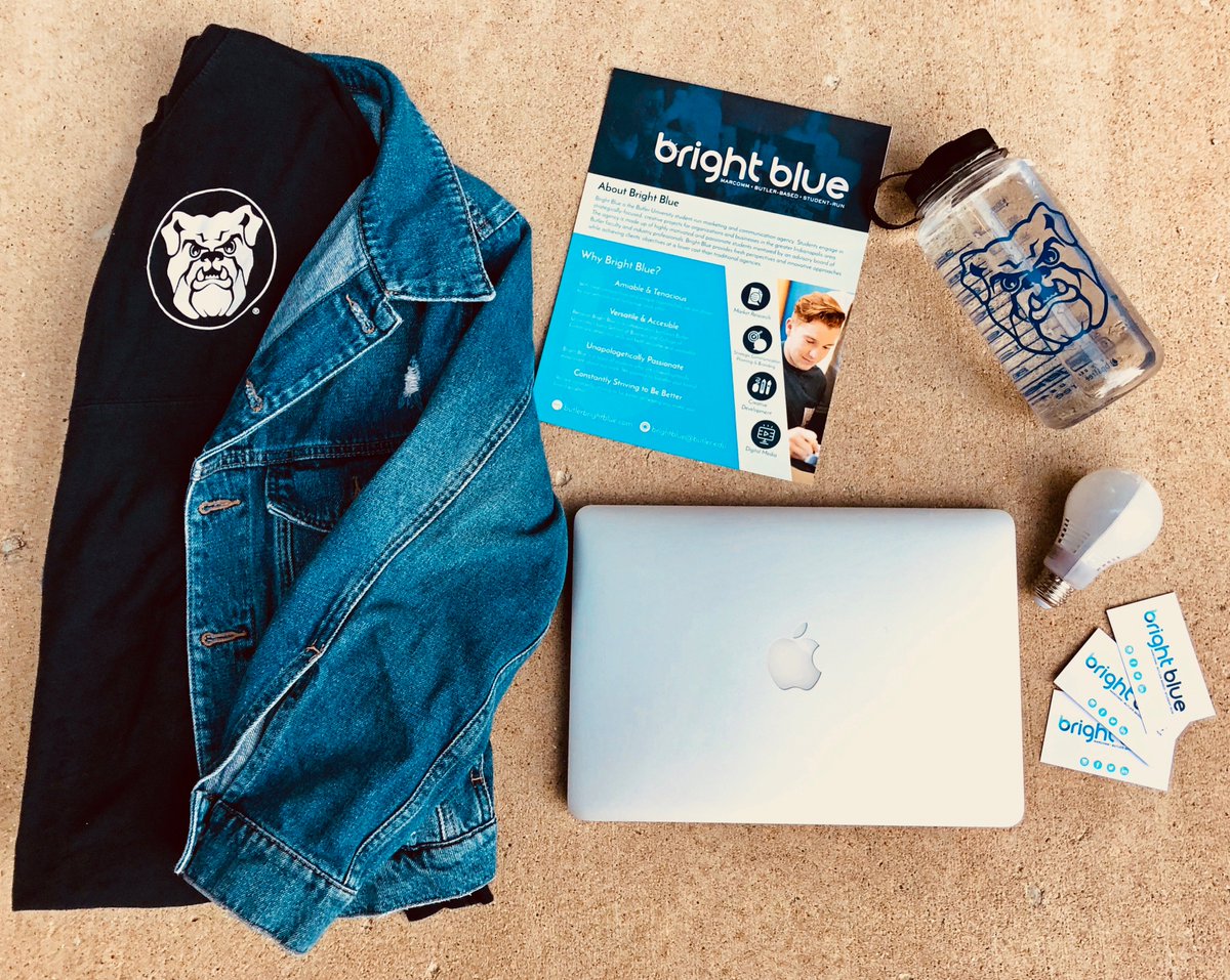 BUBrightBlue's tweet photo. Are you cut out for agency life?

Bright Blue offers Butler students:
   - a laid-back environment with casual dress
   - on-campus, paid internship credit
   - flexible hours and work from anywhere

Apply on Handshake: https://t.co/bSAzBZbXUr
#brightblue #makingbrandsbrighter https://t.co/NbB0N7oLDy
