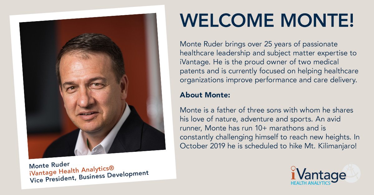 Our team continues to grow! Please help us welcome Monte Ruder to iVantage Health Analytics. Connect with Monte hubs.ly/H0f8ltn0 and send him your congratulations. #Healthcare #Announcements #PerformanceImprovement
