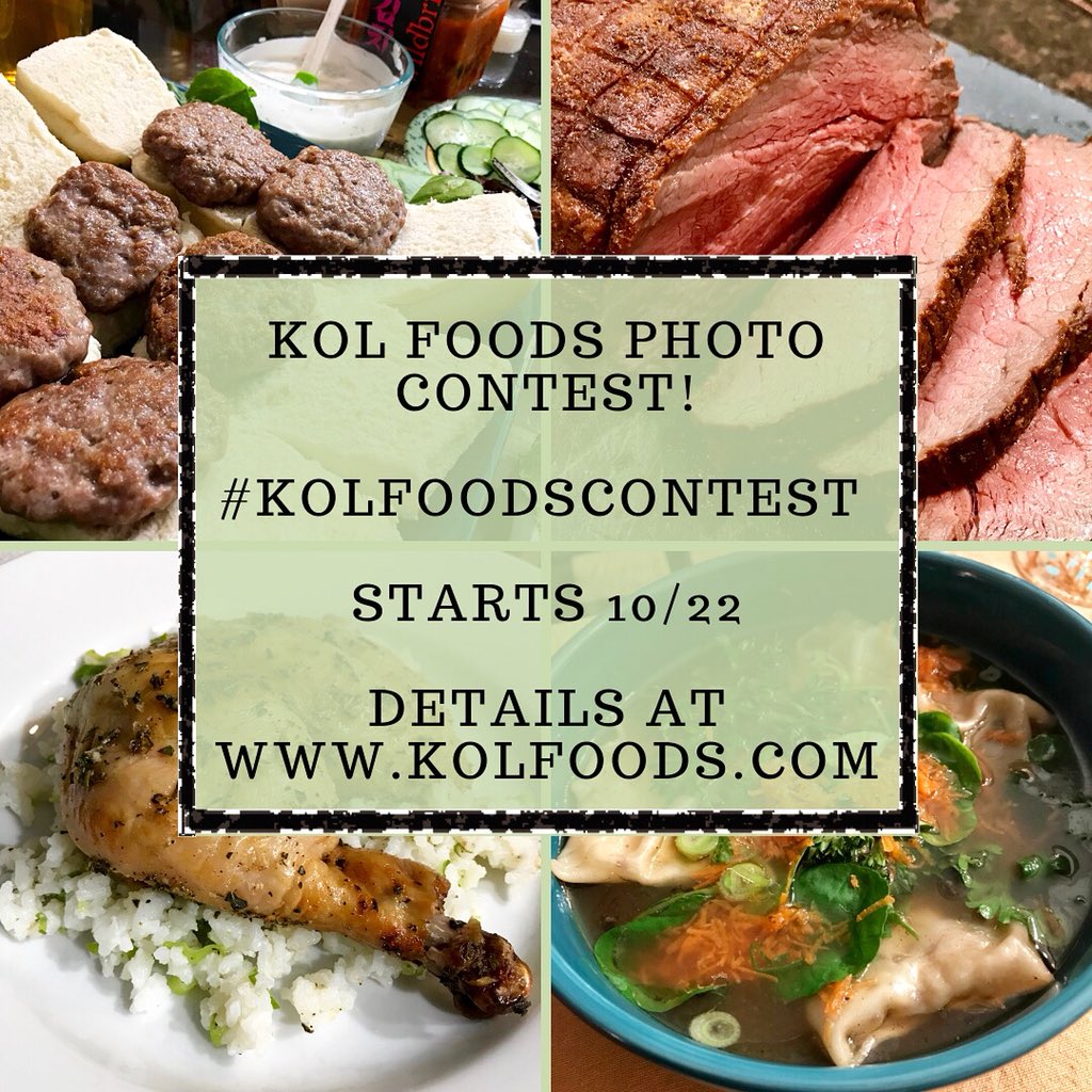 kolfoods's tweet photo. Our 1st ever photo #KOLFOODSCONTEST! Share your delicious creations & win KOL Foods items. Starts Mon 10/22! https://t.co/l3ESKdJQi6
#sustainablemeat #glattkosher #pasturedmeat #grassfedmeat #grassfed #grassfedbeef #kosher #pasturedpoultry #recipecontest #foodphotography https://t.co/pSEI7aXyI7