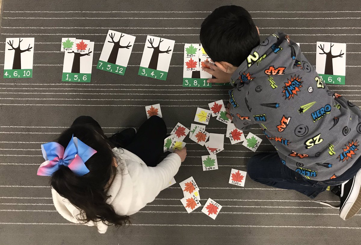 ncram917's tweet photo. One of our stations today with my grade 2 group was to match our number sentence leaves to the right fact family tree! #mathintervention #orlorocks #TowniePride @cmonteiro8172 @YanaizaGallant @sandy_forand https://t.co/4YseVQ7HLZ