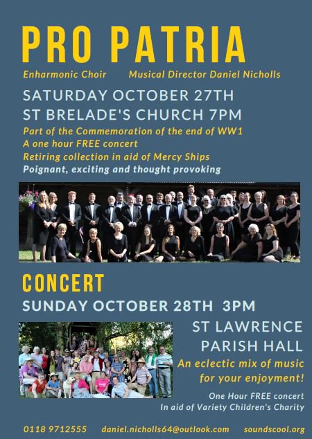 9 sleeps till Enharmonic Choir lands in beauteous Jersey. We're singing to commemorate Armistice 100 at St Brelade's Church and in aid of @varietyjersey at St Lawrence Parish Hall. Excited to see old friends. Do come!!