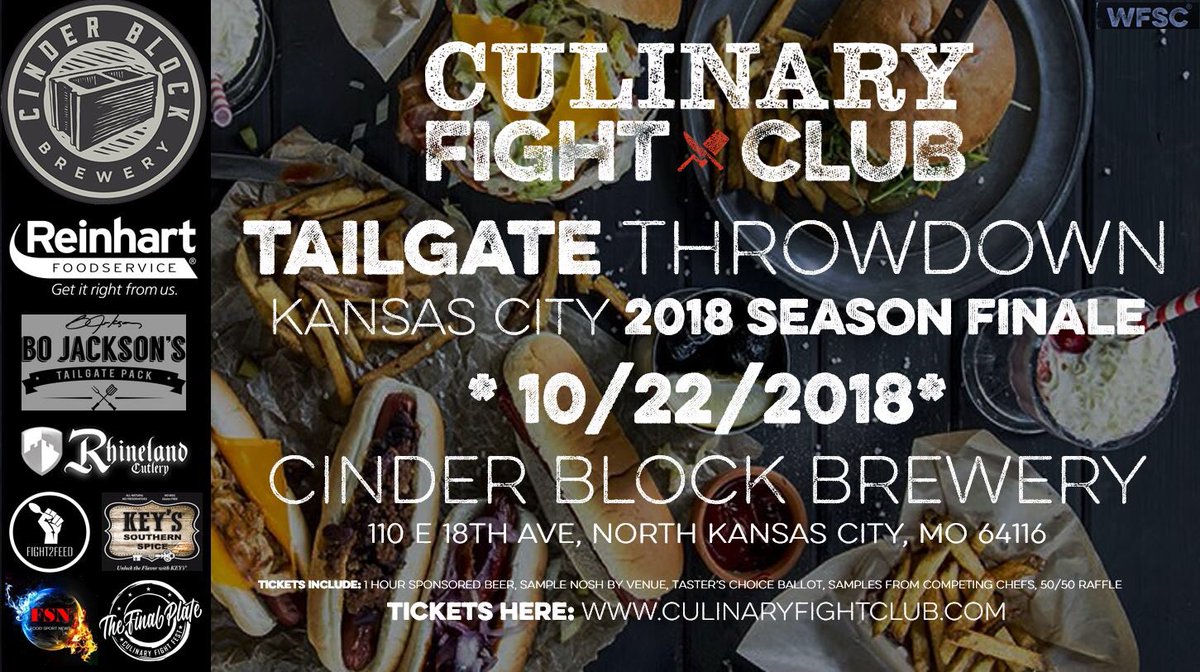 Who's ready for #CulinaryFightClub Tailgate #KC? We are at the  <a href="/cinderblockbrew/">Cinder Block Brewery</a>  throwing down! Grab your tickets for this culinary competition on 10/22 at 6pm. eventbrite.com/e/culinary-fig… Proceeds benefit the <a href="/Fight2Feed/">Fight2Feed</a> Charity.