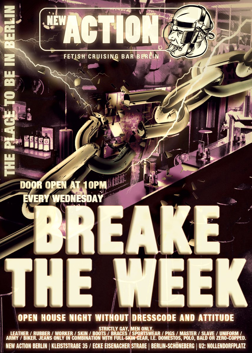 newactionberlin's tweet photo. Open House Night without dresscode and attitude. Join in and have fun. Regular New Action Bar Night. Door open at 10pm #berlin #schΓΆneberg #gaybar #revolverparty #scruff #skinweekend #gayleather #leathergays #scruffmen #blackweekend #nackedgay #gay #schwul #gayparty #planetromeo https://t.co/k1SrjZ8Zuu