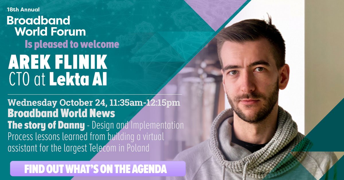 renae_finovate's tweet photo. @BBWorldForum is excited to dive into cutting edge #technology with Arek Flinik who will co-present on implementing a #virtualassistant for the largest #Telco in Poland, PLAY.  Find out what's on the agenda => https://t.co/f3aRudMC6v  @Lekta_NLP #BBWF #AI https://t.co/3DWsDsBhT0