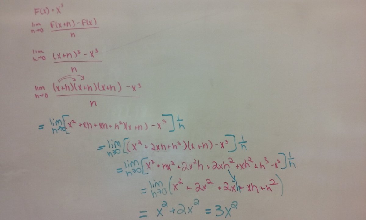 pam_gordon4's tweet photo. Building a conjecture for the power rule for derivatives: my students had x^3 figured out before they got through the limit definition which meant they knew there was a mistake somewhere. https://t.co/U9FbOkPbkm