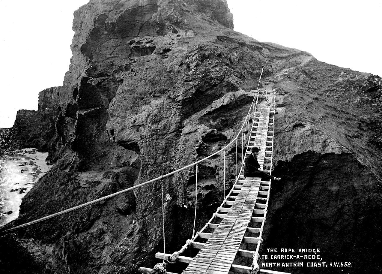 Old Ireland on X: Carrick-a-rede rope bridge Co. Antrim. Doesn't look as  sturdy as it is today but still don't think I'd be into walking across.  Would you/have you crossed it? #Ireland