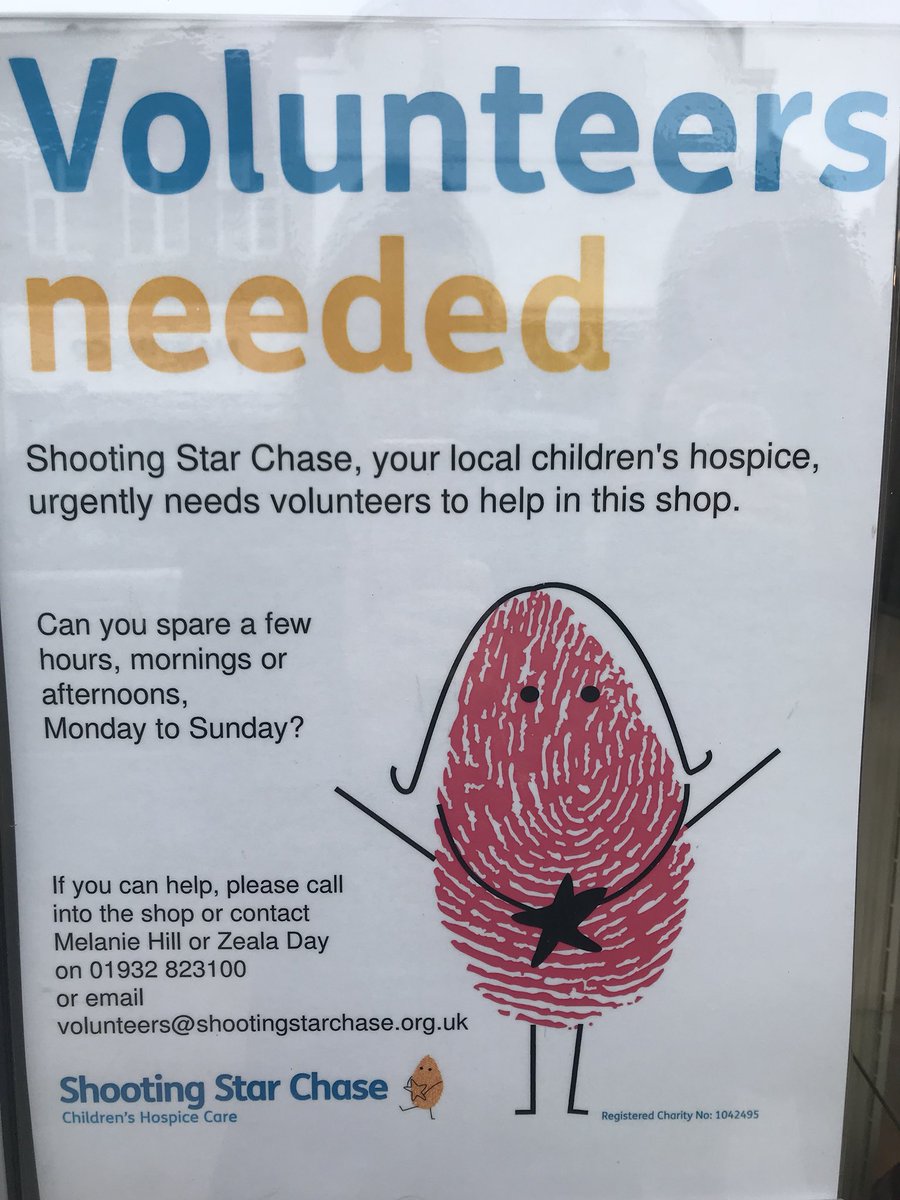 Volunteers needed for <a href="/SSChospices/">Shooting Star Children's Hospices</a> ! It’s such an amazing local charity and by volunteers are really needed and could make a huge difference ❤️ #shootingstarchasehospice #children #volunteers #greatcause #helpout #doyourbit