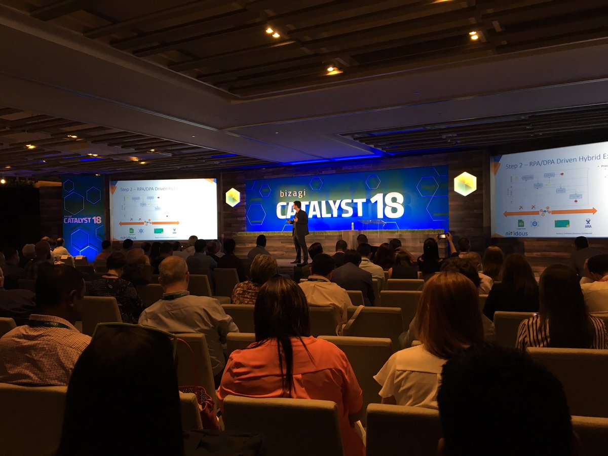 bizagi's tweet image. “When it comes to #DPA and #RPA, use each for what it is known best for” @Nividous speaking at #BizagiCatalyst