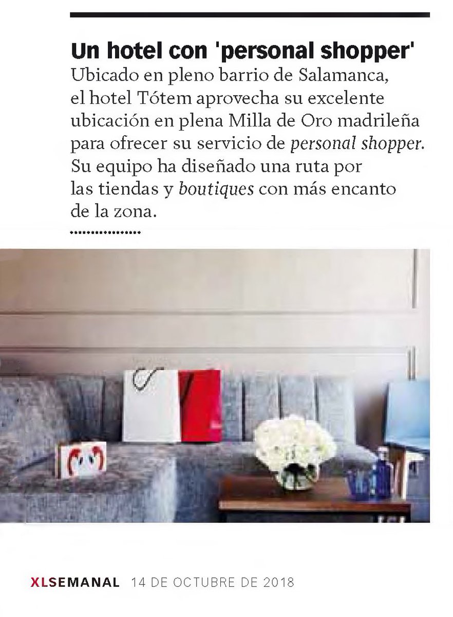 Pregunta por nuestro servicio de Personal Shopper y disfruta de una experiencia de compras de lujo en la Milla de Oro de Madrid. ¡XL Semanal nos recomienda!

Más información y reservas: info@totem-madrid.com