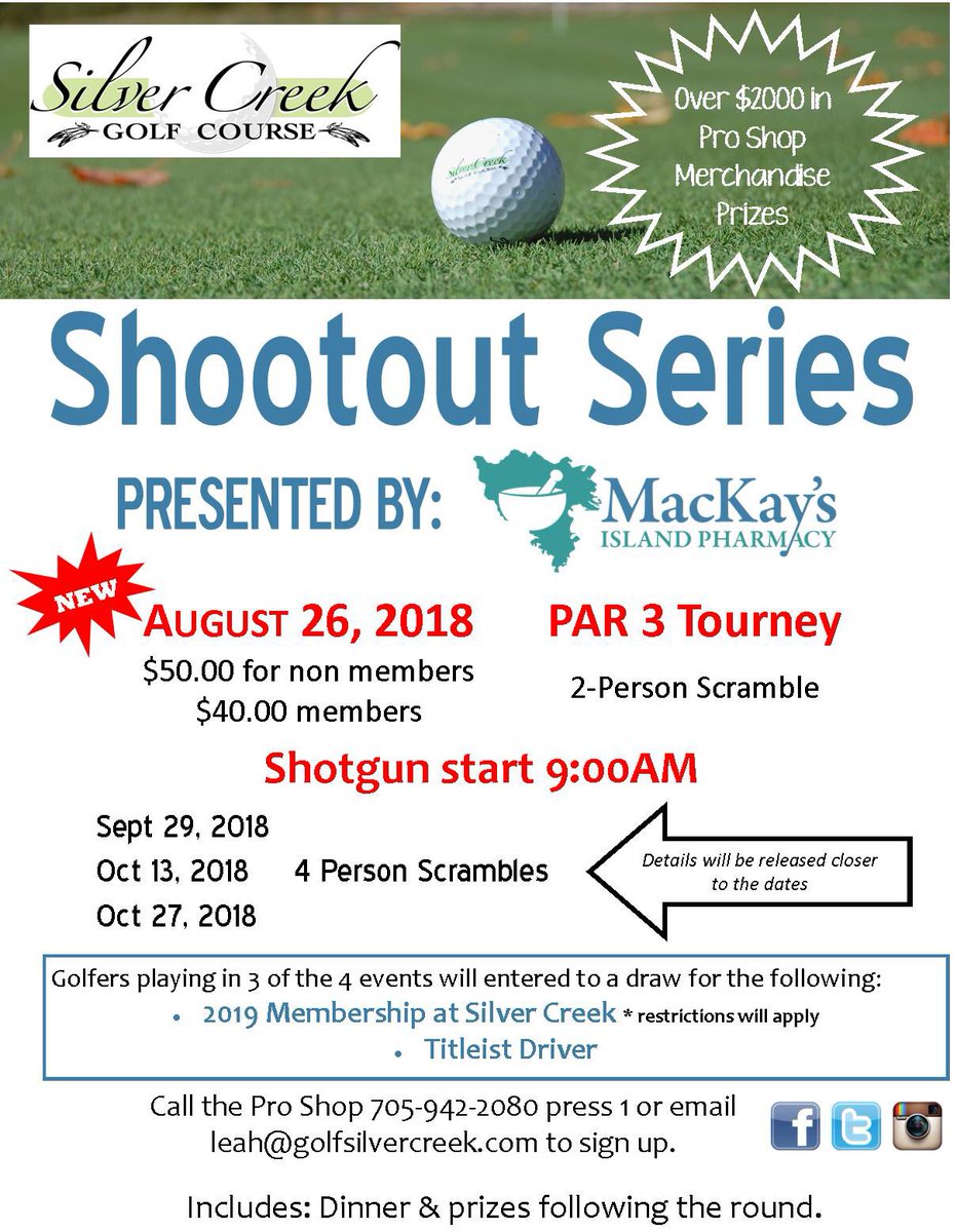 Saturday Oct 27 is the last of our MacKay’s Island Pharmacy Shootout!  We only have room for 10 more team!  Give us a call to sign up (705) 942-2080