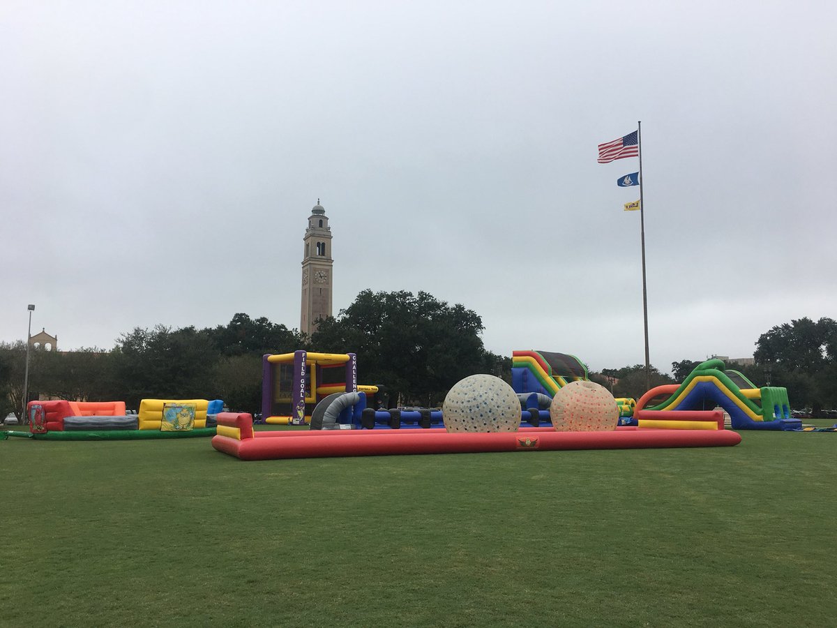 LSUCampusLife's tweet photo. Y’all ready to play?
Homecoming Kickoff TODAY at noon. Food, inflatables, giveaways, and more.
Come through! #PurpleReign #HomecomingKickoff https://t.co/o6DbDwNvj4