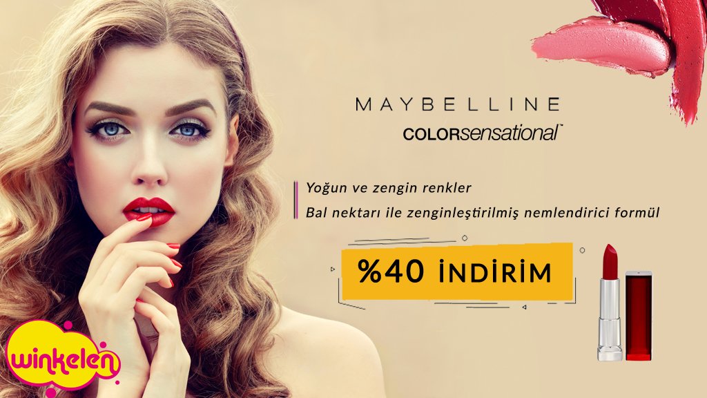 WinkelenTR's tweet photo. Bal nektarı ile zenginleştirilmiş formülü ile dudakları nemlendiren Color Sensational ruj serisi, yoğun renk pigmentleri ile canlı ve çarpıcı bir görünüm sağlıyor. İster en cesur kırmızı, ister en çarpıcı pembe, ister en doğal nude! Color Sensational ruj serisini sen de dene! https://t.co/o4dcuVOSzz