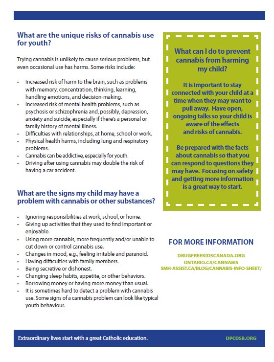 CardinalLegerSS's tweet image. #Lancer Parents, Guardians &amp;amp; Caregivers: please review @DPCDSBSchools fact sheet on what you need to know about Cannabis Legalization and your child #LancerLearning