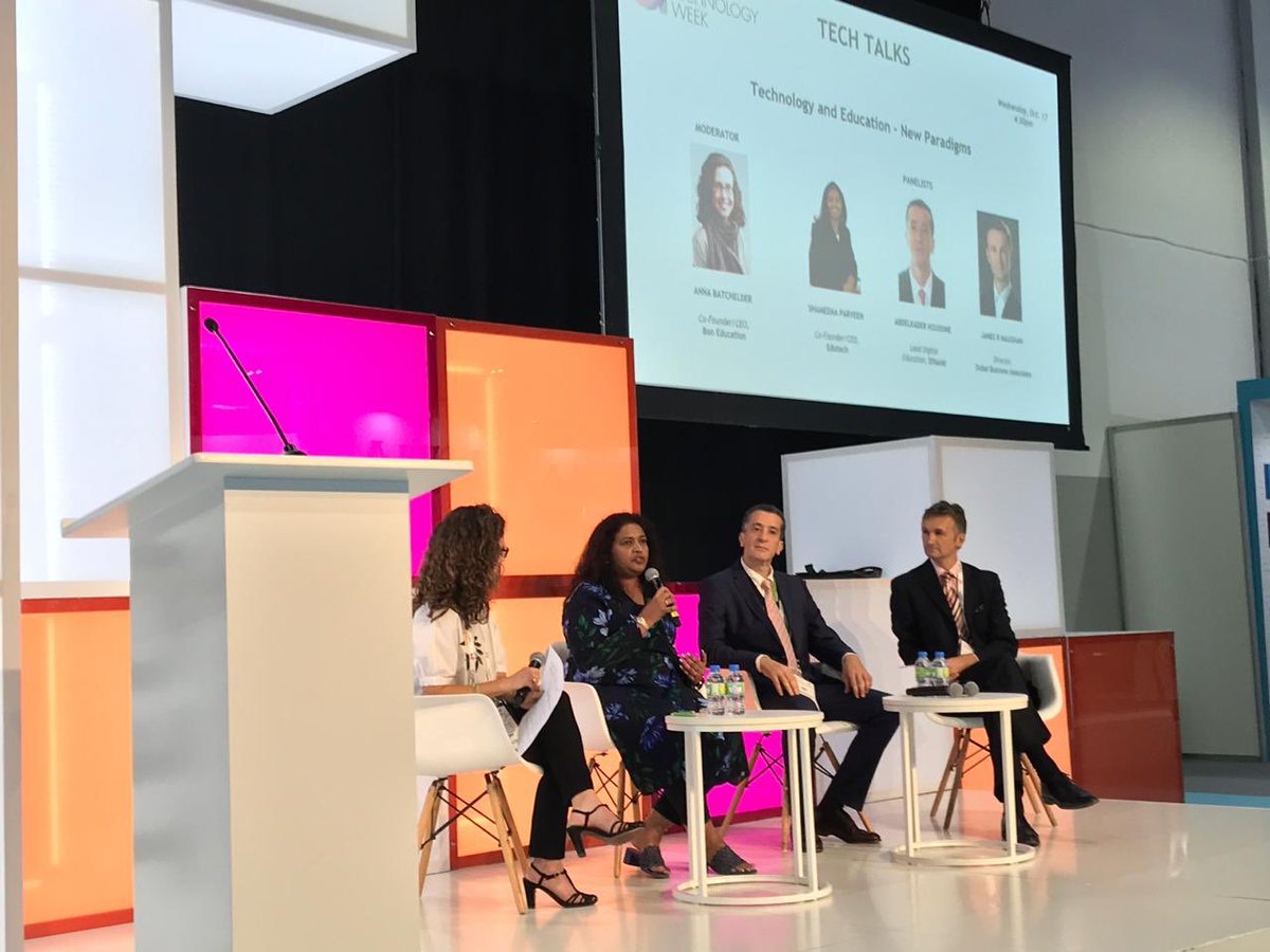 ShameemaParv's tweet image. Insightful discussions in ‘Technology and Education - New Paradigms’ panel led by Anna Batchelder of @BON_EDUCATION and co- panelists James Maughan #dubaibusinessassociates and KADER ES-SLAMI of @etisalat @GITEXTechWeek 
#gitextechtalks