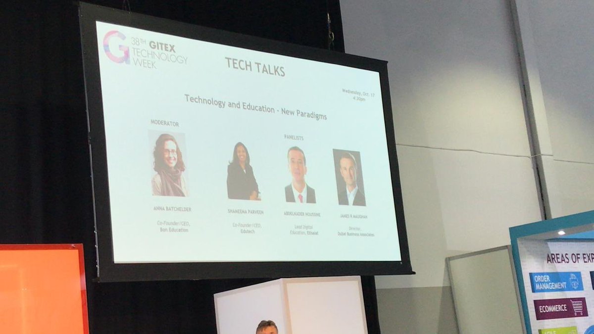 ShameemaParv's tweet image. Insightful discussions in ‘Technology and Education - New Paradigms’ panel led by Anna Batchelder of @BON_EDUCATION and co- panelists James Maughan #dubaibusinessassociates and KADER ES-SLAMI of @etisalat @GITEXTechWeek 
#gitextechtalks