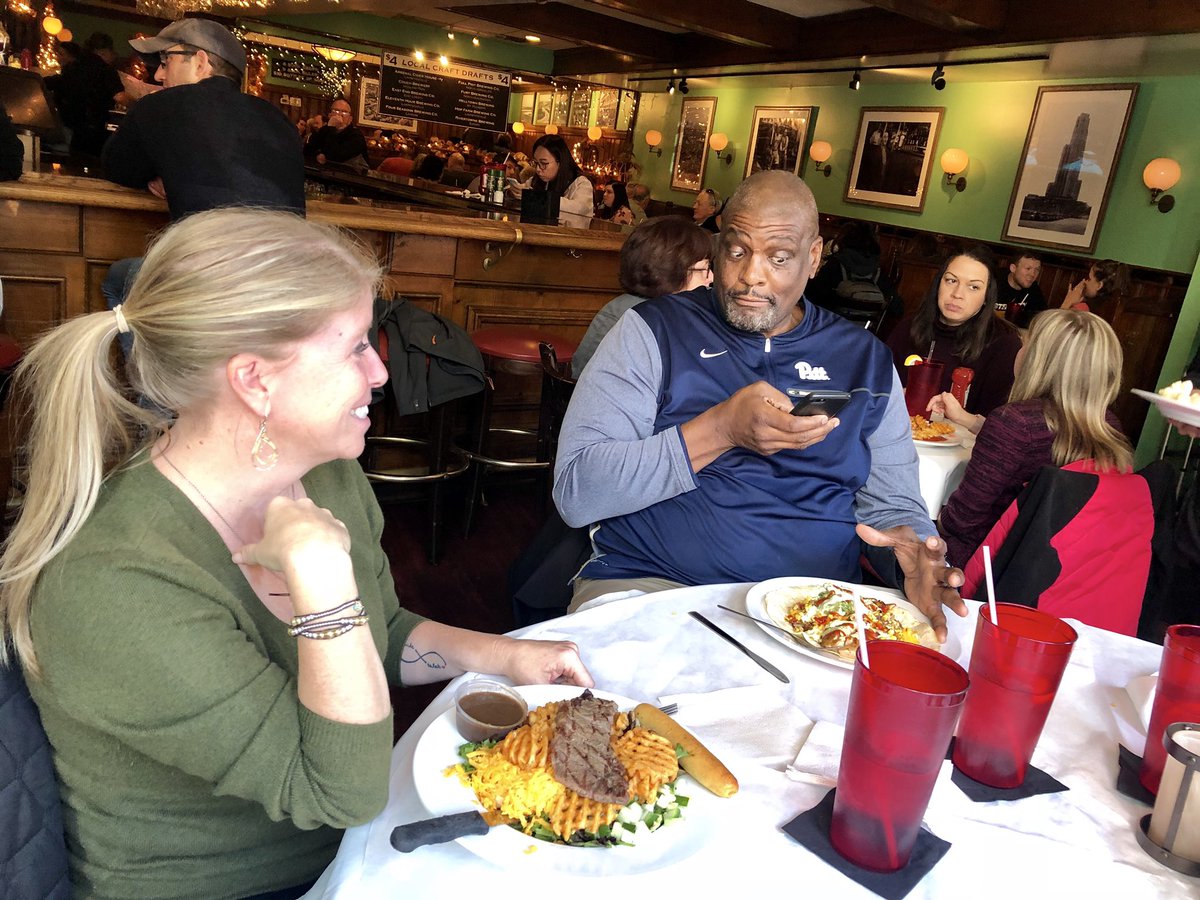 PennyS66's tweet photo. The selfie before the #Domination! @SamBamClancy is showing @JoelleDancy his etiquette style! #Family #BreakBread #H2P #PittScriptforLife #High5andaSmile https://t.co/3hqsGKmYKU