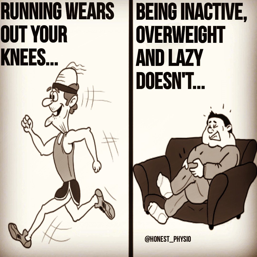 APPhysio's tweet photo. ⛔Myth: Running will wear out your knees and is bad for them
✔️Truth: a systematic review in @JOSPT 2017 found a more sedentary lifestyle is associated with knee OA compared to recereational runners. Challenge your patients beliefs, educate, reassure and show some empathy! https://t.co/CVmJnmVhLA