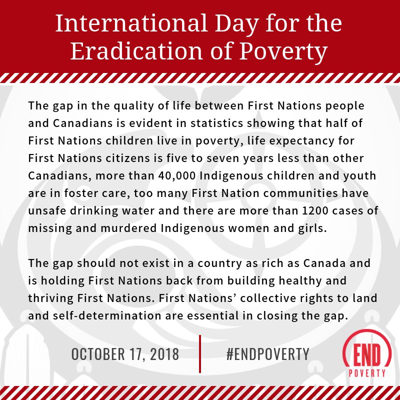 VicCoolAid's tweet image. Today is the International Day for the Eradication of Poverty, it is crucial that we work today and everyday towards closing the gap between First Nations and Canadians to #EndPoverty. 

 #AFN_Updates