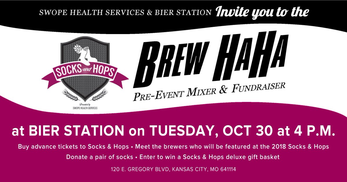 SwopeHealth's tweet photo. @BierStation is throwing us a little party on Tues. Oct. 30. Come have a drink and support our annual fundraiser #SocksandHops. Join our sponsors, brewers, chefs, and donors for a fun happy hour and help us raise a few extra dollars for our mission to care for the homeless! https://t.co/ShWflRvyGM