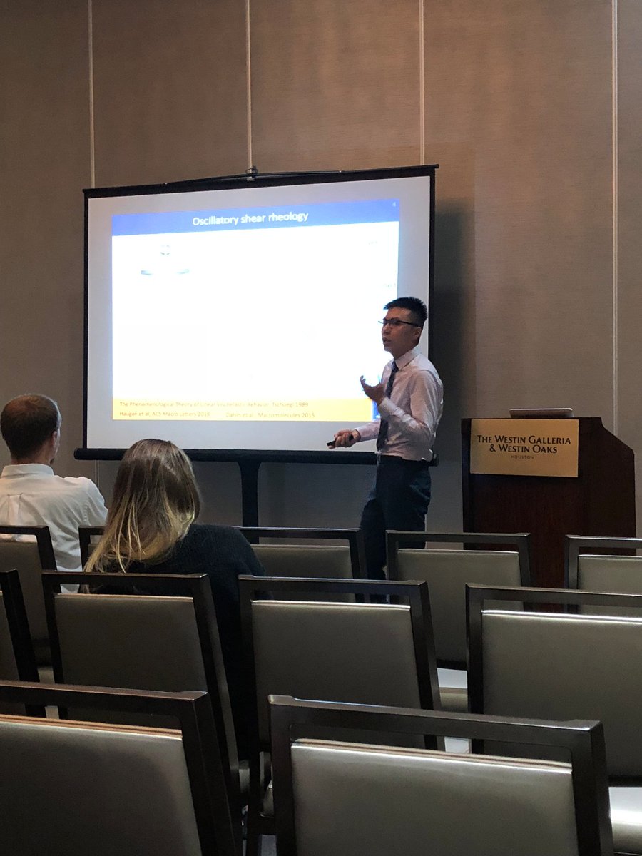 RogersGroupUIUC's tweet photo. Johnny gave a great talk this morning at #SoR2018 and generated some interesting discussion. Well done, Johnny! @SoRheology #RecoverableStrain https://t.co/nxkaVvwWqo