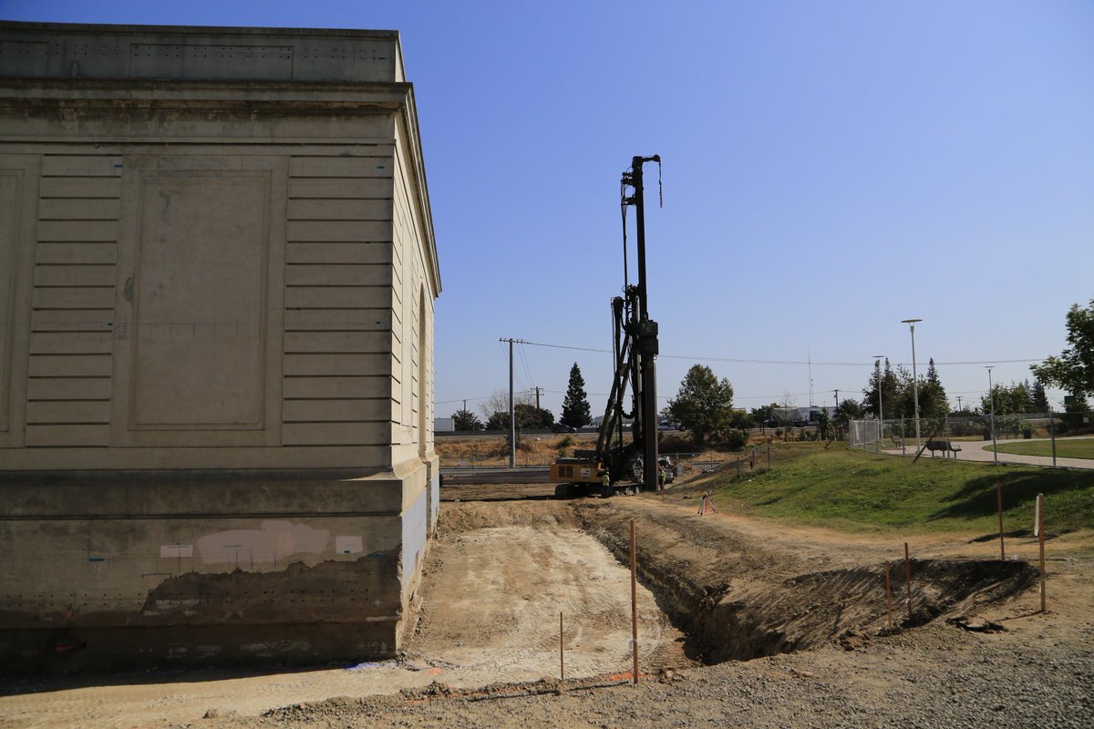 DBarchitects's tweet photo. A drive on I-5 near downtown #Sacramento gives a preview for what is coming! Site work and #powerstation building stabilization has begun at the @PowerhouseSac site. -with @OttoCons #PowerhouseScienceCenter #STEMeducation #RiverDistrict https://t.co/zKN4nOzl3p https://t.co/8l0ZvuGYBQ