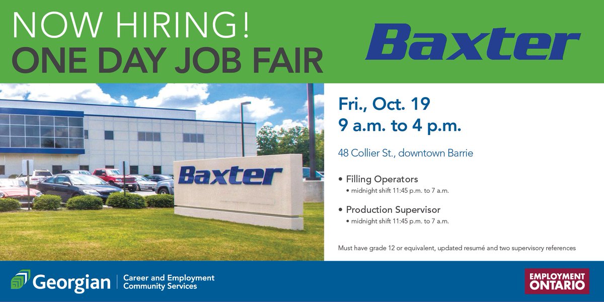 Call or drop in to have your resumé reviewed before meeting the Baxter Hiring Team this Friday!