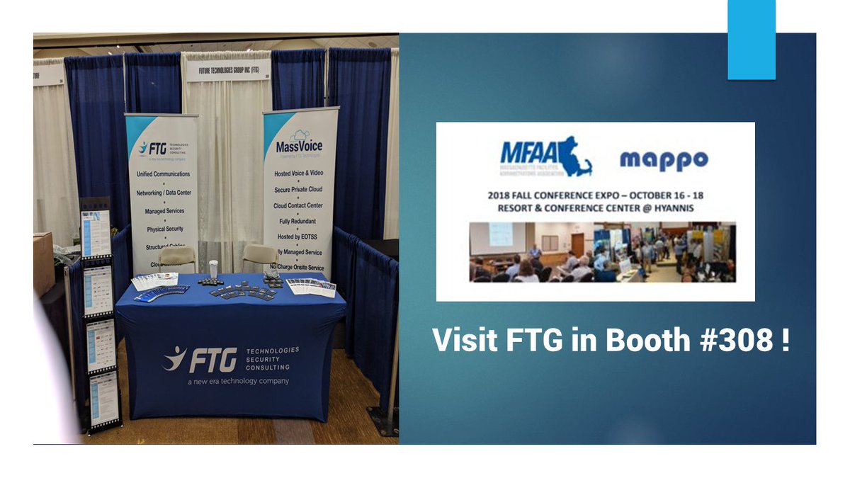 ftgtech's tweet photo. Attending the MFAA-Mappo 2018 Conference and Expo? Join our Massachusetts team at booth 308 @NewEraTech_US @FtgSecurity https://t.co/sZOgMMfNMi