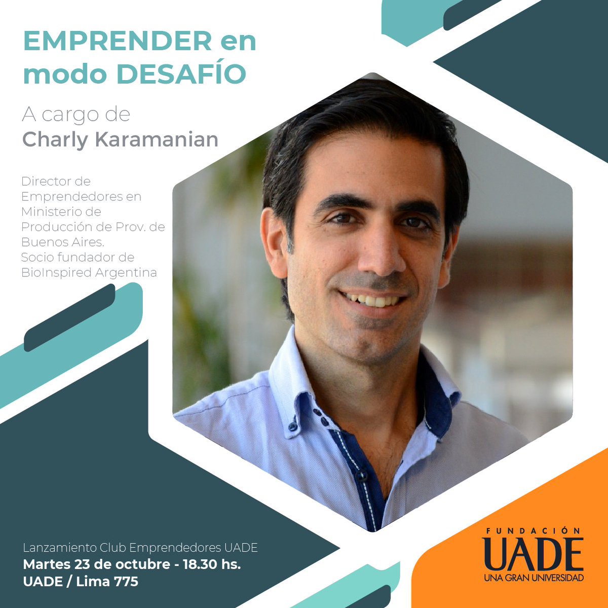 UADEoficial's tweet photo. Charla sobre los desafíos a la hora de #Emprender con @charlykaram, Director de emprendedores en Ministerio de Producción de Provincia de Buenos Aires ➡ Inscribite en el evento https://t.co/p0Qz8gin5i #UADEemprende https://t.co/a69oyIHd4r