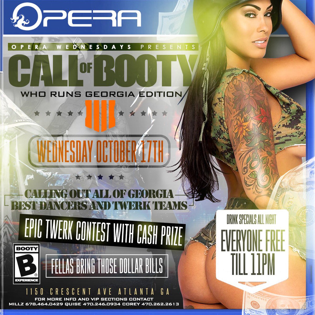 AviG1206's tweet photo. #OperaWednesdays Presents #CallOfBooty TONIGHT 🔥

-Biggest Twerk Contest In Atl With Cash Prize 👯‍♀️💵

-Best Mix Of Twerk, Slow jams &amp; Bounce Music 🎶 

Everybody Free Till 11pm 
Ladies Free Till Midnight 🔑

#GSU22 #KSU22 #CAU22 #SPELMAN22 #Morehouse22 #SpelHouse https://t.co/S9oWUUV8H0