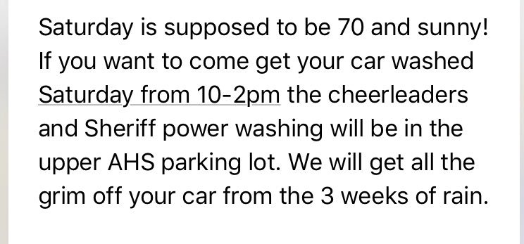 Come see us Saturday 10-2 at the AHS upper parking lot! Get that car washed!