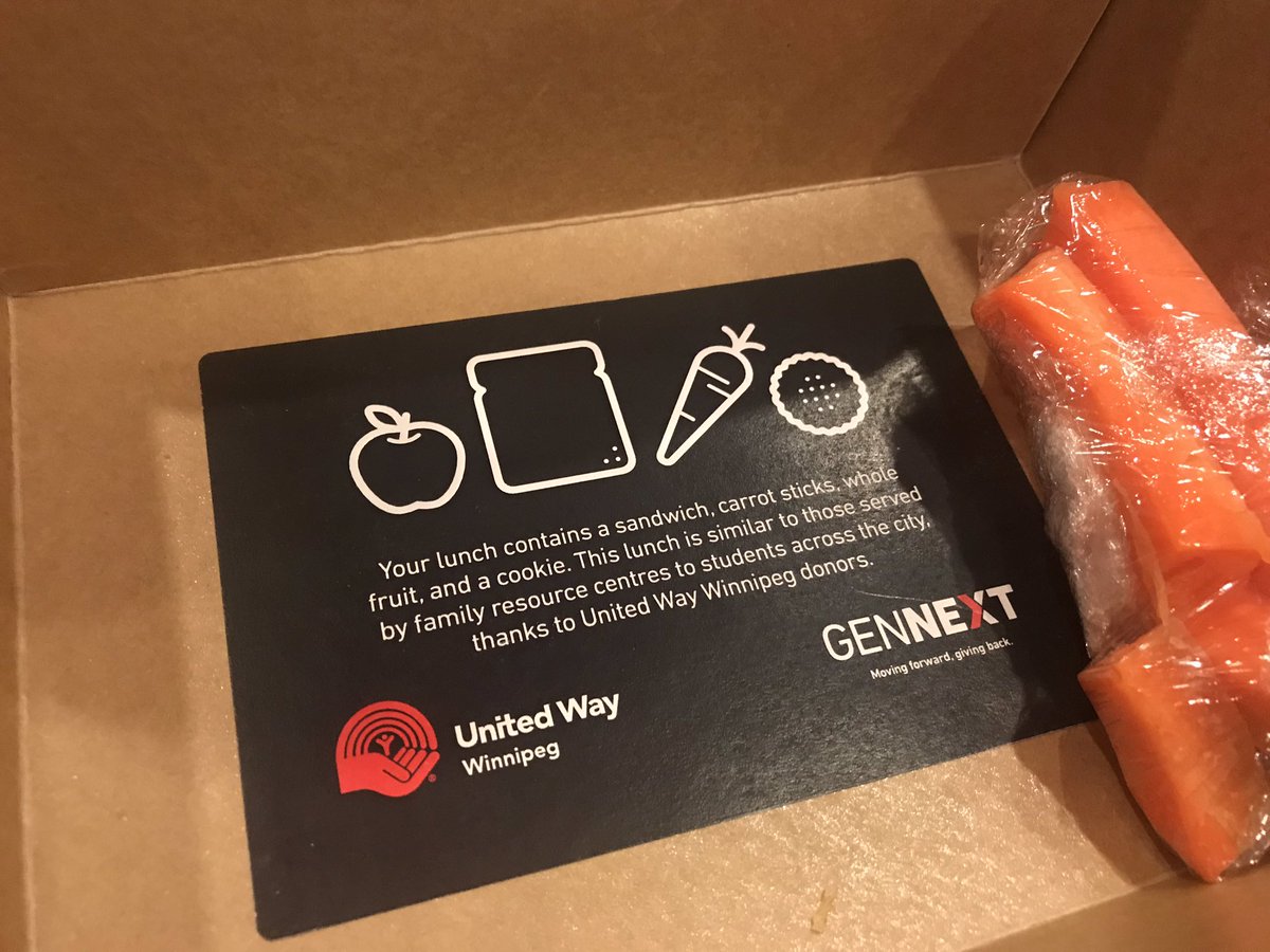 UnitedWayWpg's tweet photo. Your #GenNextSummit2018 lunch today is the kind of basic meal thousands of people rely on at agencies across the city. Your donations make those lunches and after-school snacks possible &amp; we’re grateful for your support. https://t.co/2G3VNwXt1R https://t.co/zDBbE0dhdG