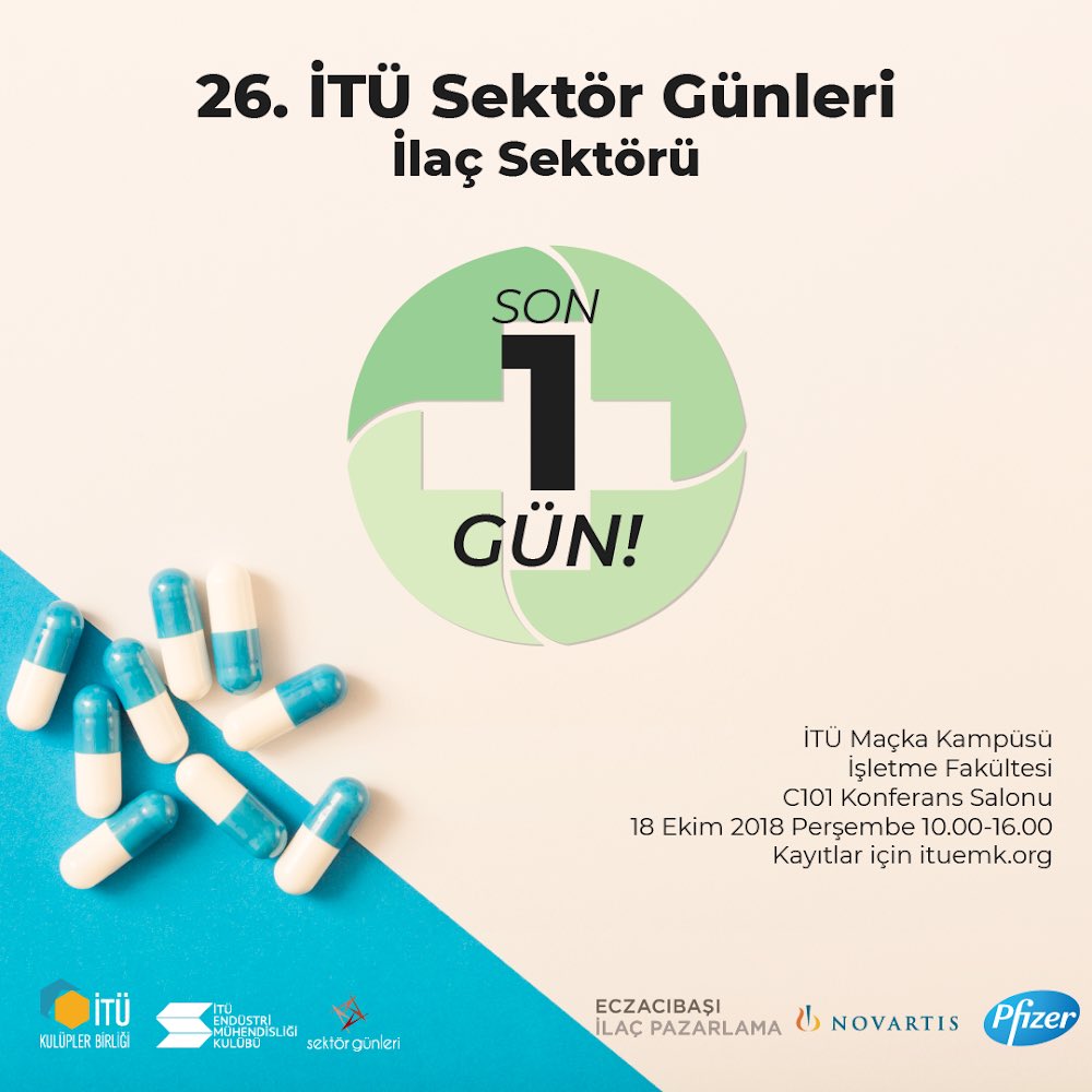 26. İTÜ Sektör Günleri İlaç Sektörü’ne sadece 1 gün kaldı! 
İlaç sektörünü sektörün liderlerinden dinlemek istiyorsan kayıt olmak için hemen ituemk.org adresine tıkla!