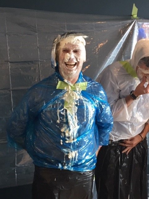 RickHeadrick's tweet photo. Pie in the sky? How about pie in the face - all in good fun to raise money for the United Way. Here’s a before and after shot. Remember that Sun Life matches all employee donations up to $500 #SunLifeCommUNITY https://t.co/cRHwAz8bfy