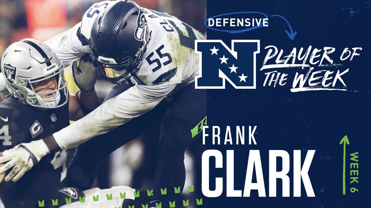 seahawksPR's tweet photo. In addition to being the NFC Defensive Player of the Week, @Seahawks DE @TheRealFrankC_ is the only player in the NFL with at least 5.0 sacks, four tackles for loss and one interception. #GoHawks https://t.co/Qu5pDLnOfT