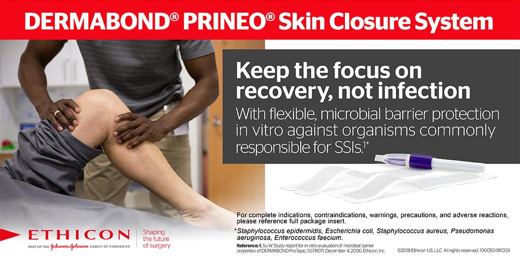 Ethicon on X: DERMABOND® PRINEO® Skin Closure System provides a flexible  microbial barrier with 99% protection in vitro for 72 hours against  organisms commonly responsible for SSIs. See the science behind the