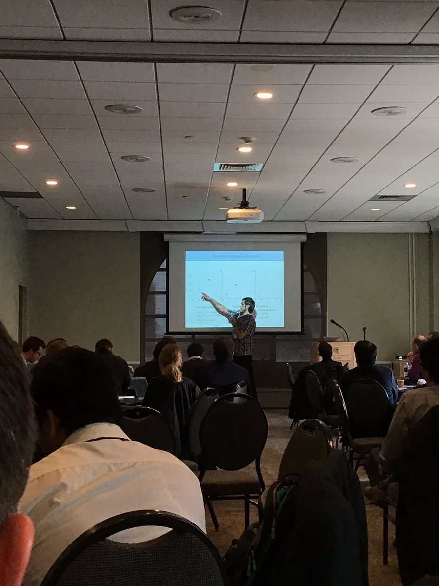 DARS2018Boulder's tweet photo. "Time Efficient Inspection of Ground Vehicles by a UAV Team Using a Markov Inequality Based Rule" from Alexey Munishkin (@ucsc) at #DARS2018. Don't worry, Alexey, our attention is focused on you -- we won't switch away, regardless of how stochastic our kinematics might seem. https://t.co/1Zjfv1PbuR