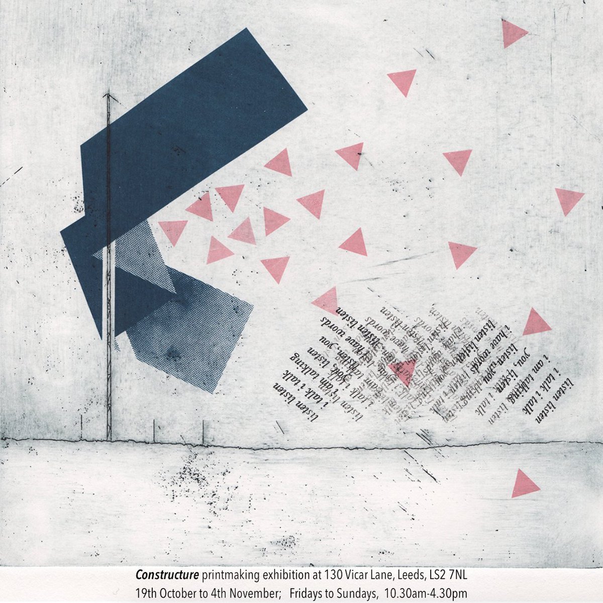 bonniepattern's tweet image. Our #constructure exhibition is installed at its next stop on the tour: 130 Vicar Lane at @EastStreetArts and @leedsprintcoop. All welcome at the preview tomorrow evening, thurs 18 oct,  6-7.30pm. Prints from me, @RedPlatePress, @PrintmakerJim &amp;amp; @bndctrthrfrd