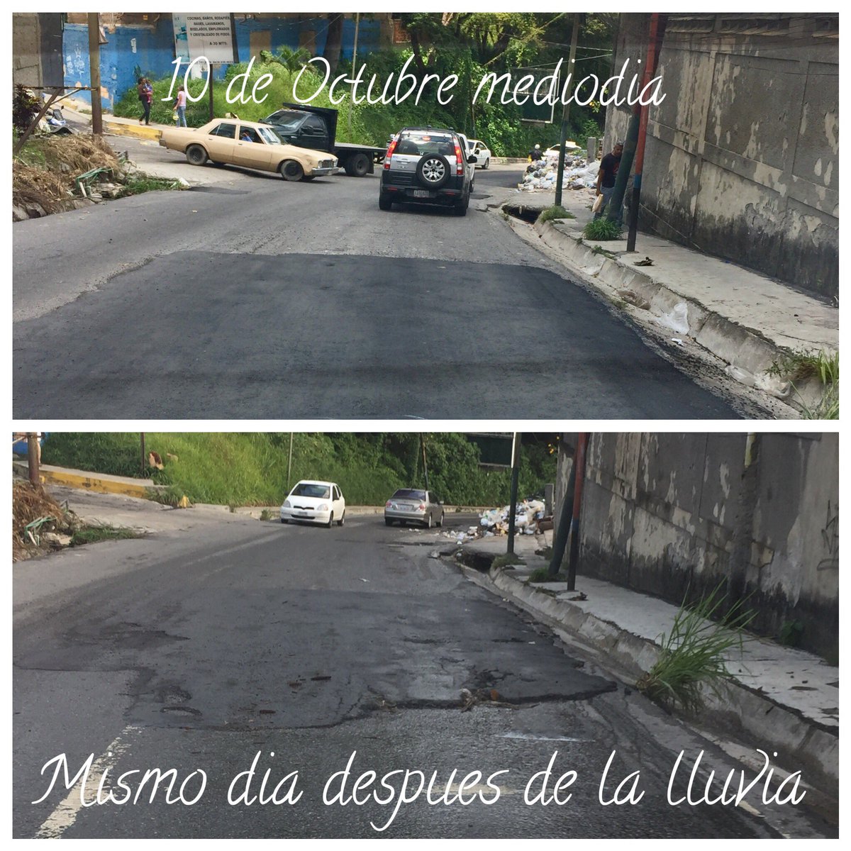 61Enzo's tweet photo. Se trata de la carretera que va hacia El Placer, la USB, Monterrey, etc.. huecos desde hace + de 6meses.
Una cuadrilla hechó asfalto el 10 Oct y el mismo dia después de llover quedo así!!! #AlcaldíaDeBaruta #AlcaldíadeBaruta #elplacer #barriopicapiedra #losguayabitos https://t.co/govJNlnr5r