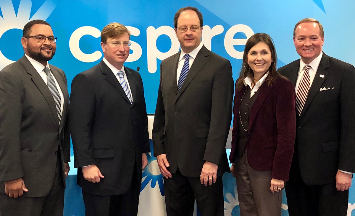 sidsalter's tweet photo. C Spire executives and state education officials, including MSU President Mark Keenum, MDE’s Pete Smith, and Community College Board Pres. Andrea Mayfield, joined C Spire CEO Hu Meena and Lt. Gov. Tate Reeves to launch the Software Development Pathway public-private partnership. https://t.co/FEzqXY6E1k