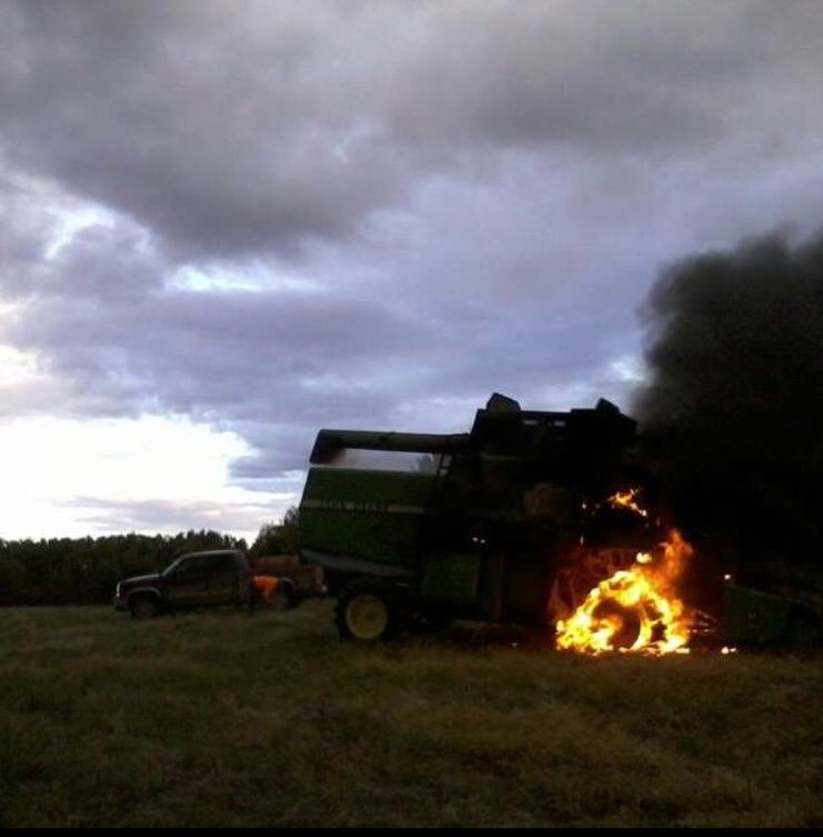 mrsfclass's tweet photo. My dad and his family moved from town to the farm. They had cattle and pigs.  They raised the animals to sell and eat.  This is how my dad started to love farming.  My dad helped my grandpa.  This is his combine.  He is safe.  #ourfoodhasastory https://t.co/jtK5gzDBTT