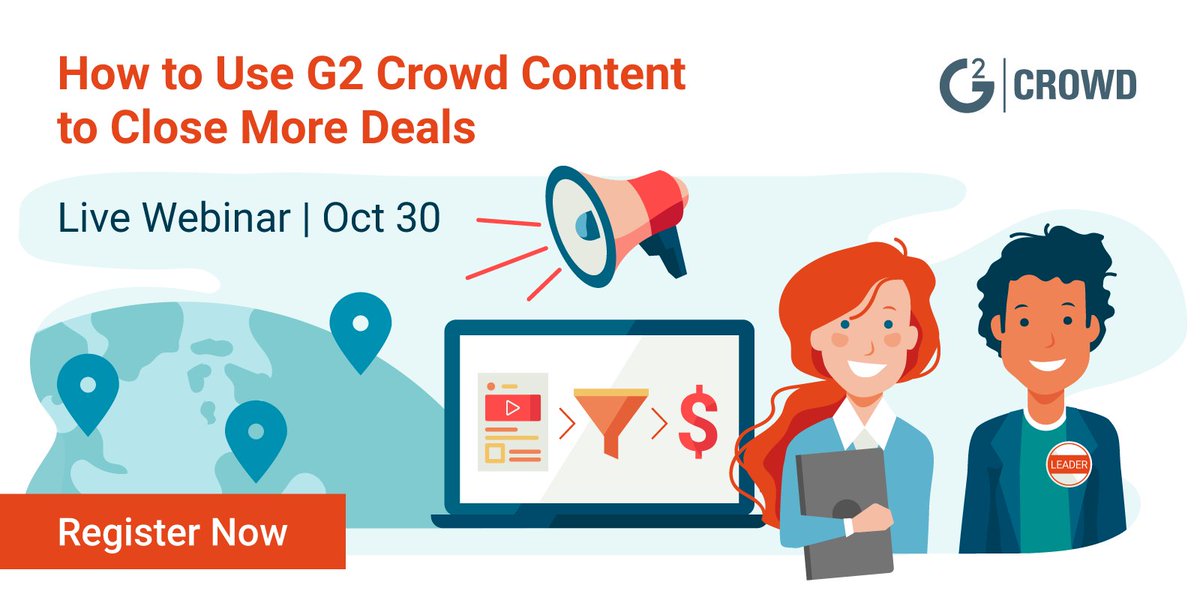 G2dotcom's tweet photo. The @G2Crowd Webinar series begins on 10/30!

Sign up now and reserve your spot for an overview of how your company can use #B2Breviews to boost #sales:

 How to Use G2 Crowd Content to Close More Deals https://t.co/9rY5m8c2C6 https://t.co/TpDEaM4MUD