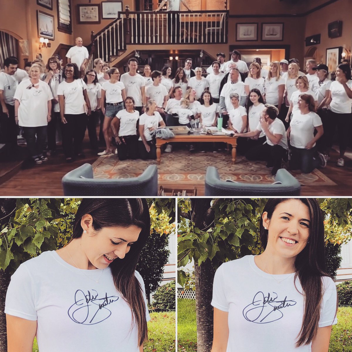 ItsMeKaraMarie's tweet photo. Does this mean I can be part of the cast &amp; crew for Fuller House now? 🤔 Thanks @andreabarber for the signed @jodiesweetin T-shirt!! #BestPrankEver #FullerHouse https://t.co/jdtNYHh60C
