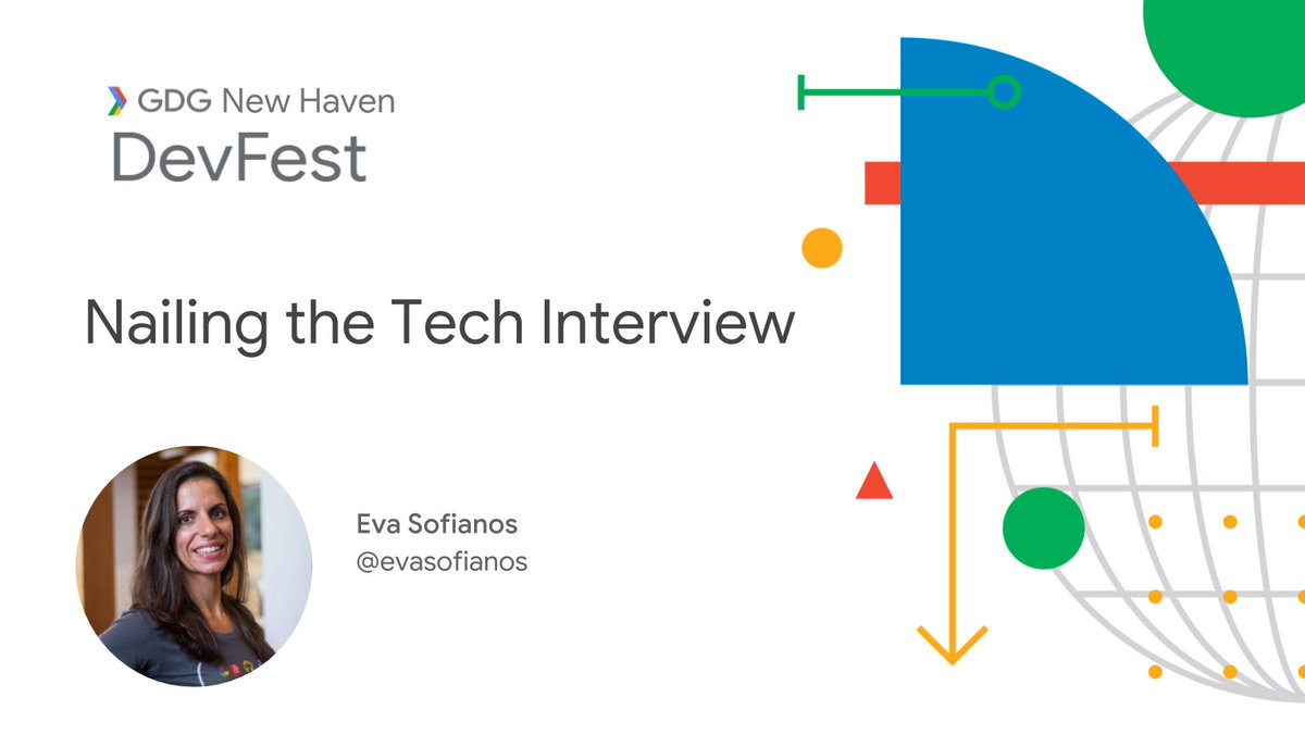 Intimidated by whiteboards or having to do recursion in your sleep? Don't worry! <a href="/EvaSofianos/">Eva Sofianos</a> can show you how to nail what EVERY tech interview you have at #DevFestNH! (Hosted by <a href="/WeCheckmate/">Checkmate.Digital</a> &amp; <a href="/SCSU_CompSci/">SCSU CompSci</a>)

Tickets => devfestnh.com 

Use code GDGNEWHAVEN for 40% off