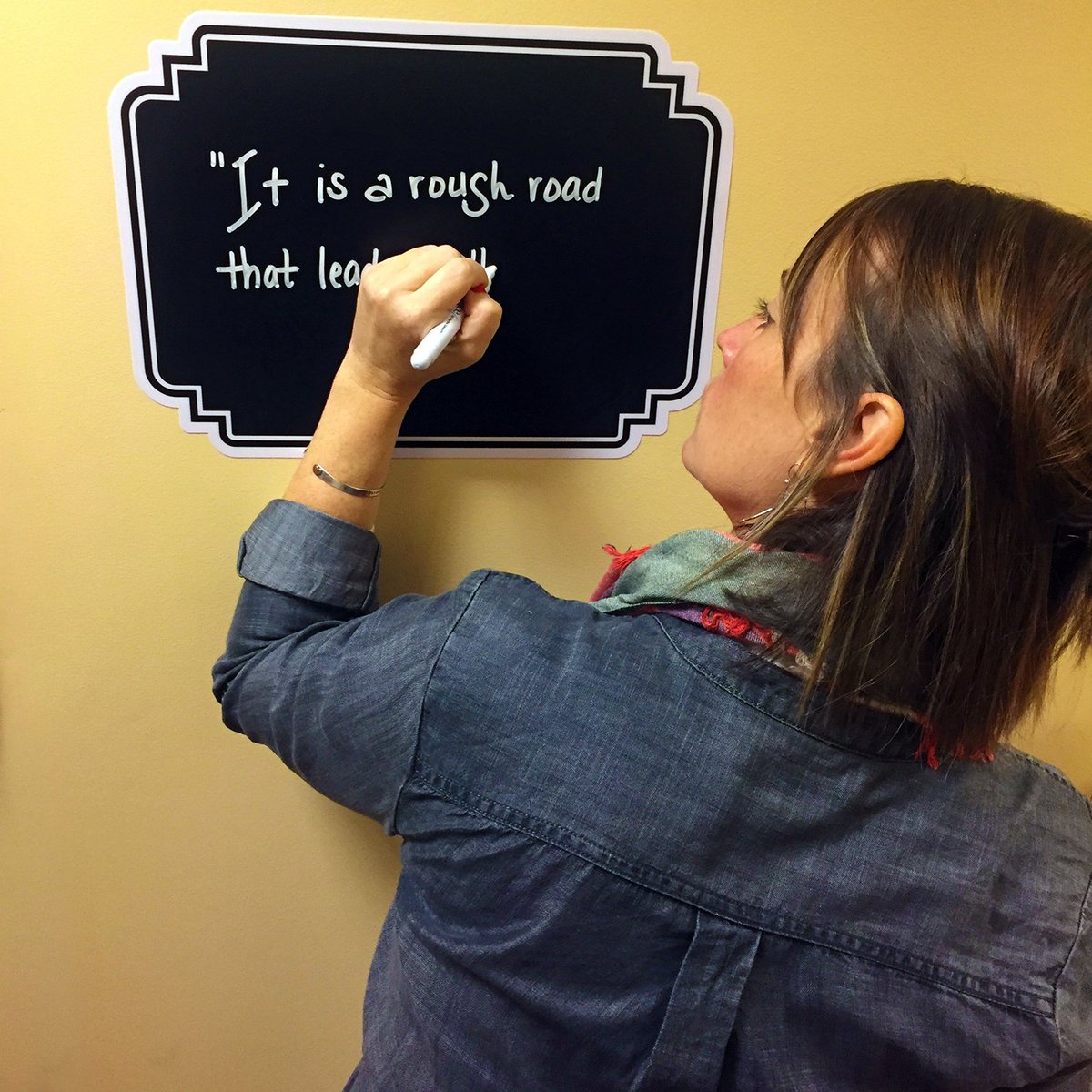 BridgtonAcademy's tweet photo. As many recent grads know, Ms. Mac is known for dropping knowledge in the form of quotations... and outside her door, you can count on a new one each week. I caught her at just the right moment: when inspiration struck. #MsMac #CreateOpportunity #WhyPG https://t.co/miWTa6JtlE