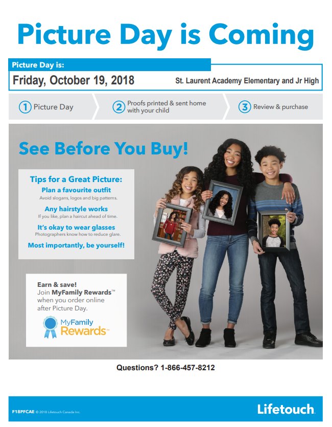 Hey St Laurent Academy!
Picture day is on Friday! We will see you there #saycheese #lifetouchottawa