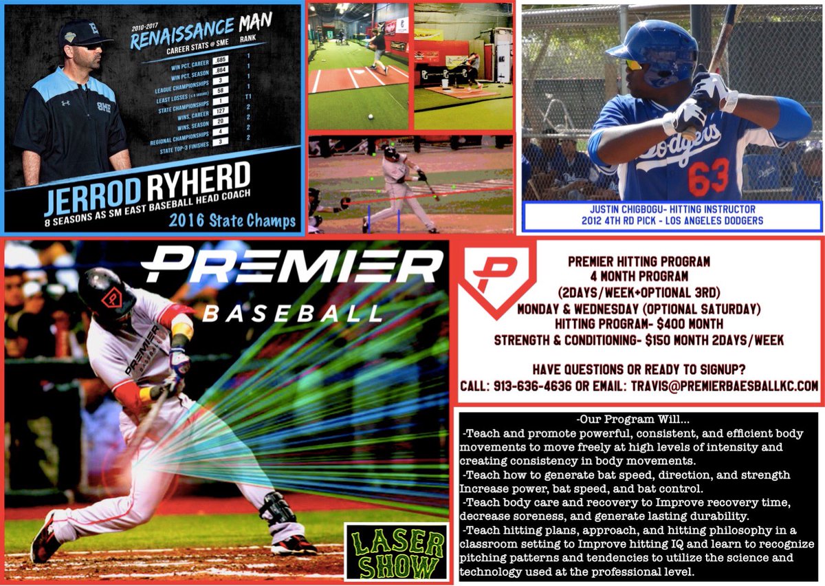 Premier_BB_KC's tweet photo. PREMIER HITTING PROGRAM Starting soon! Program Directors @JerrodRyherd & @raw_inbaseball Have questions or ready to signup? Email: Travis@premierbaseballkc.com #PremierFamily #premierhitting #neverlackintent #lazershow https://t.co/Cxinevp7ao